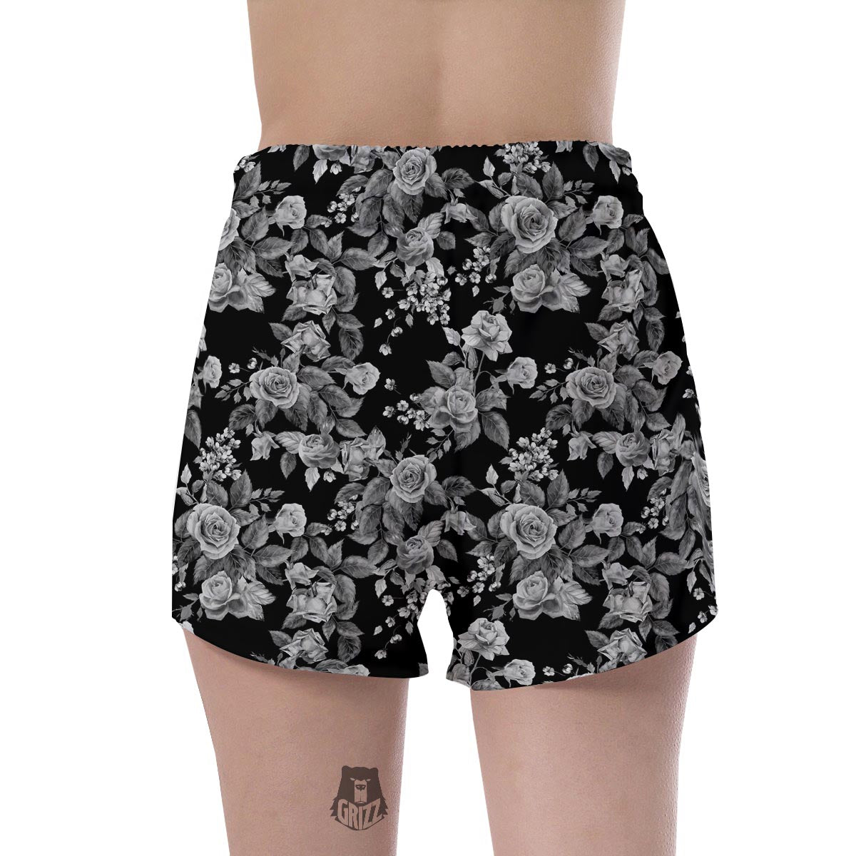 Black And White Rose Flower Women's Shorts-grizzshop