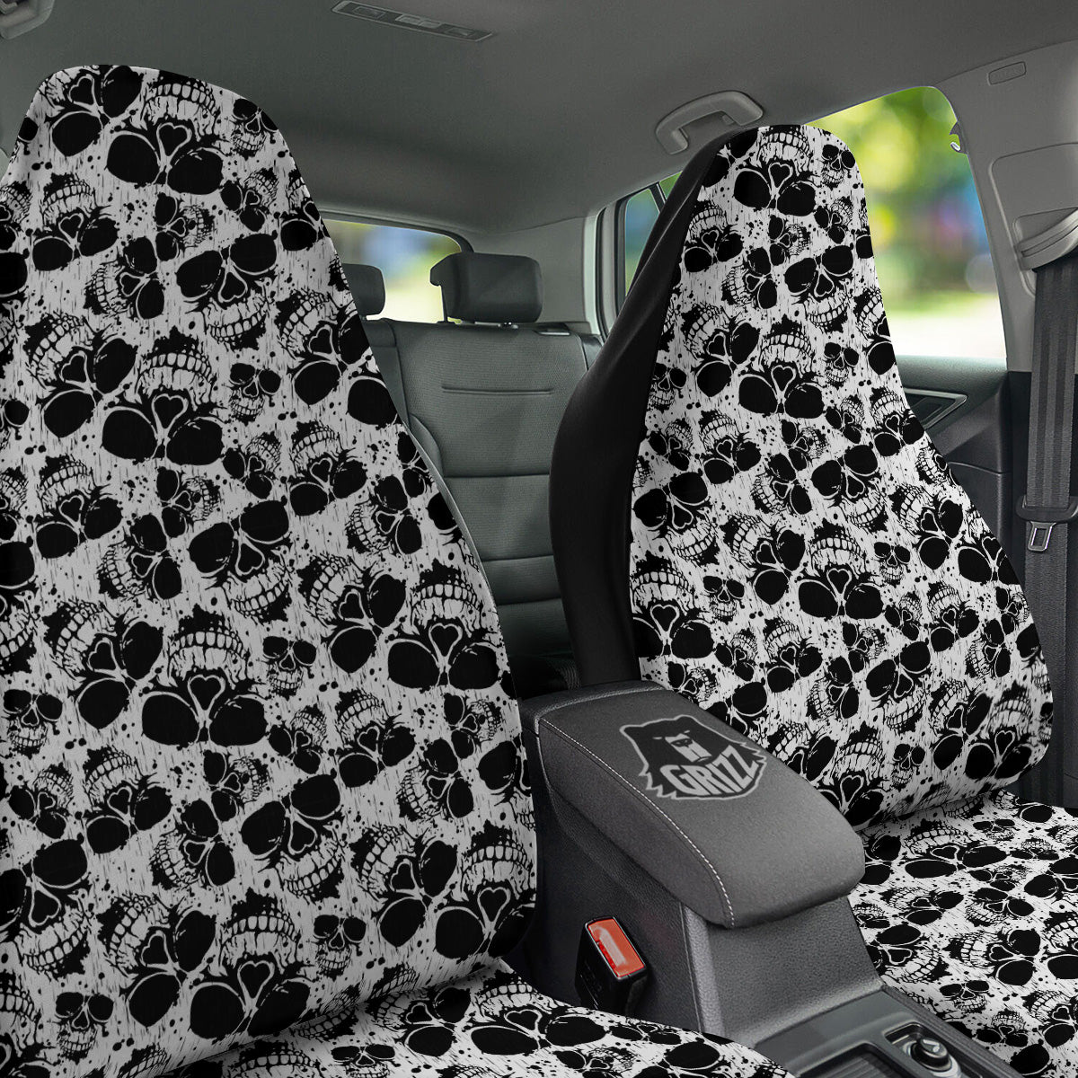 Black And White Skull Grunge Print Pattern Car Seat Covers-grizzshop