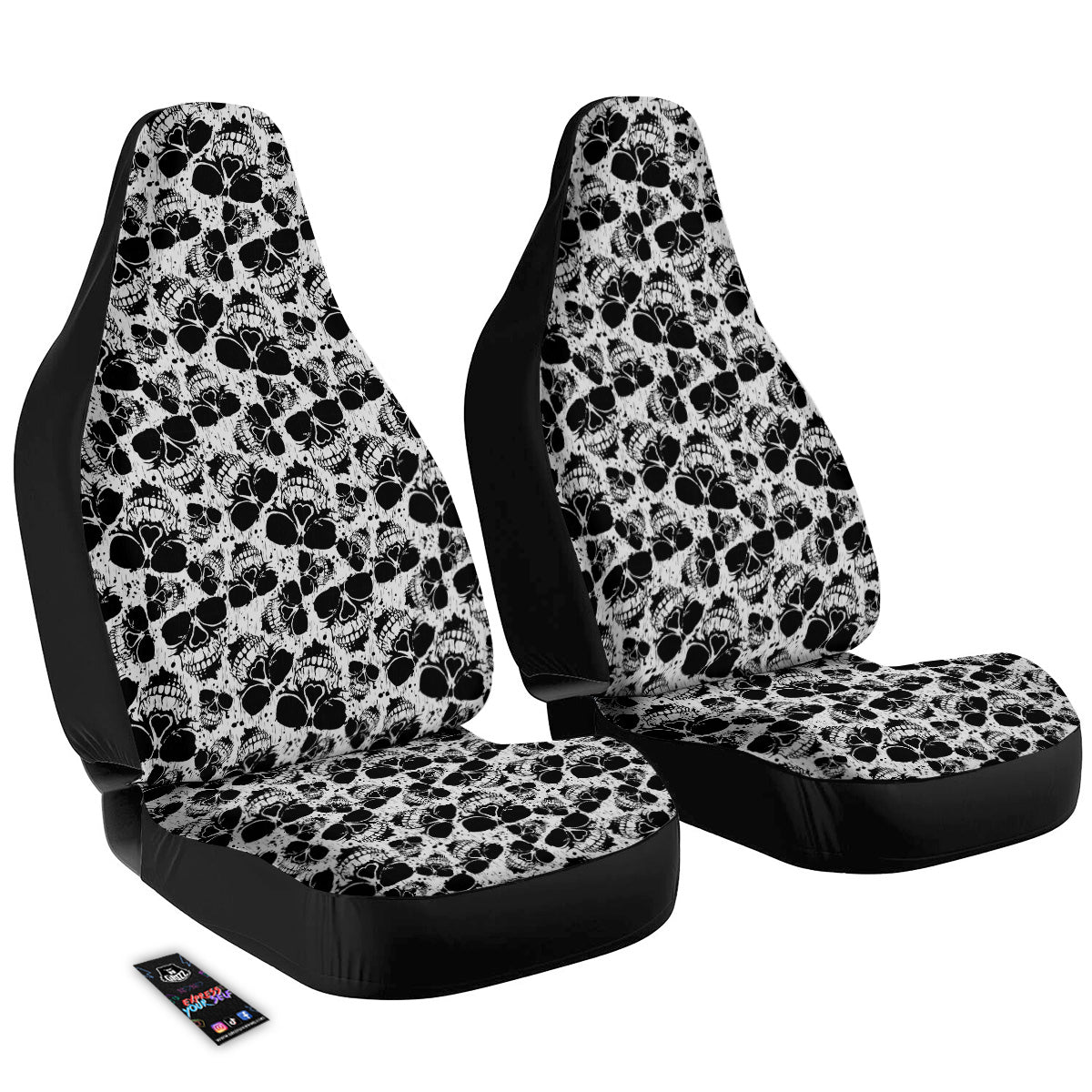 Black And White Skull Grunge Print Pattern Car Seat Covers-grizzshop