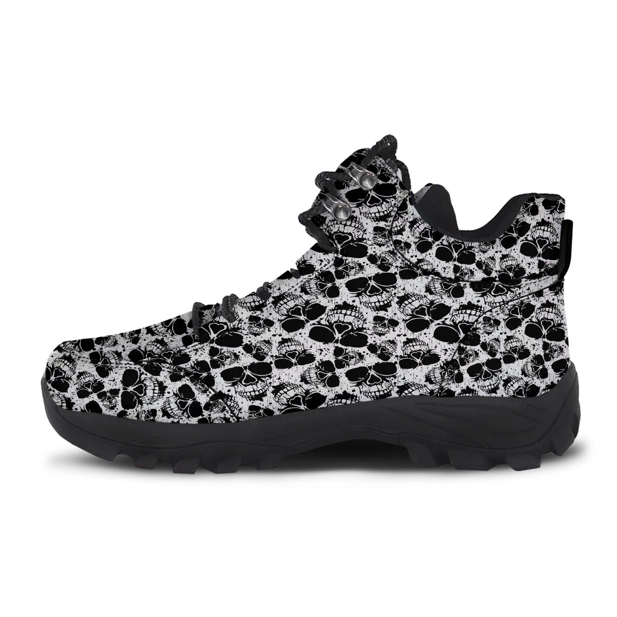 Black And White Skull Grunge Print Pattern Hiking Shoes-grizzshop