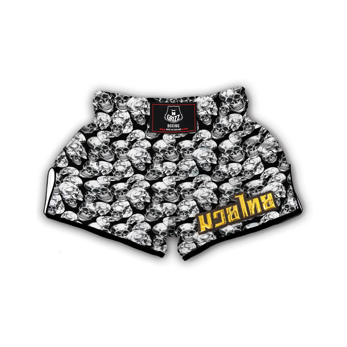 Black And White Skull Muay Thai Boxing Shorts-grizzshop