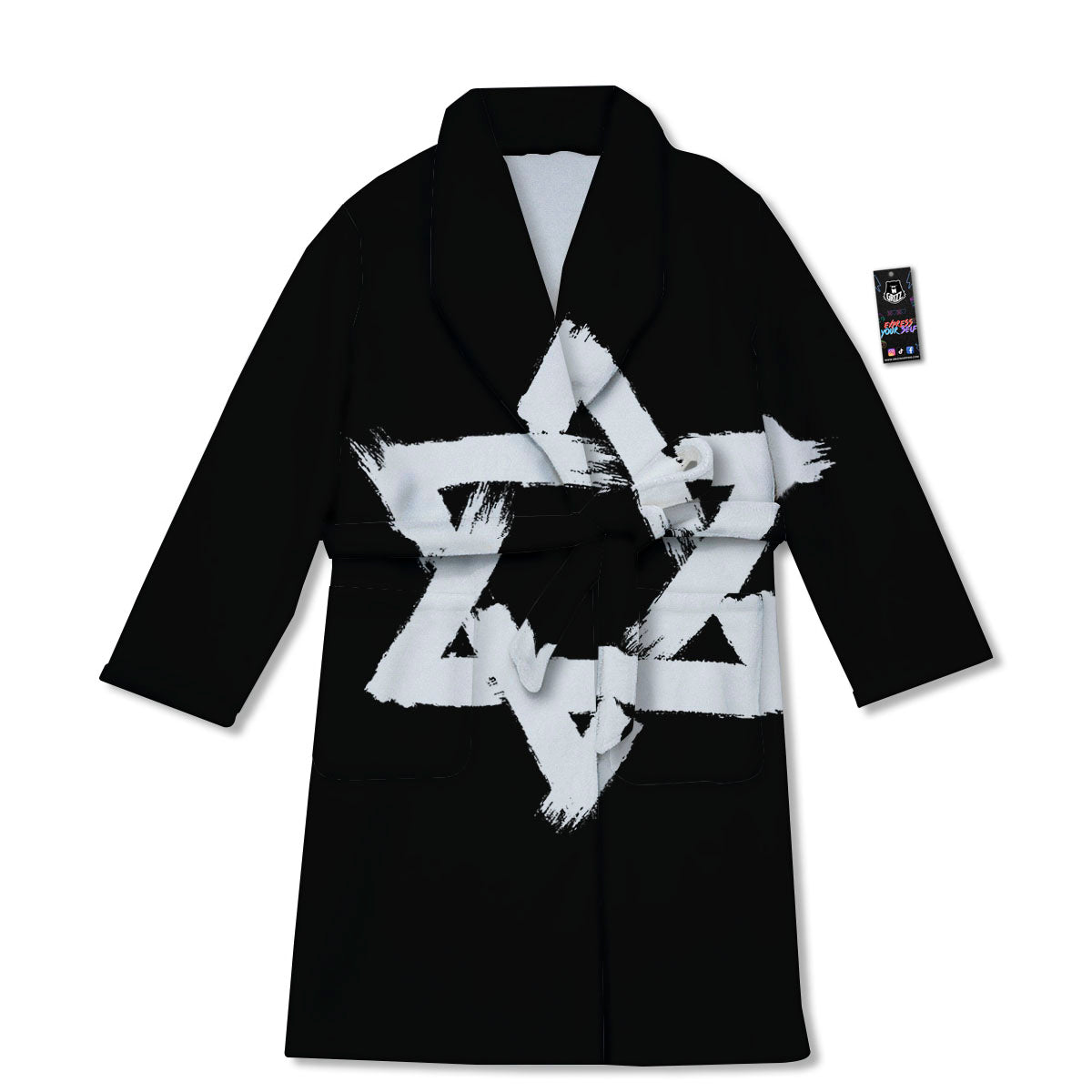 Black And White Star of David Print Bathrobe-grizzshop
