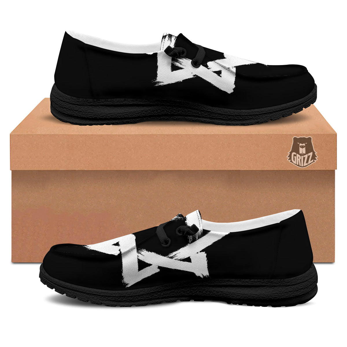 Black And White Star of David Print Black Loafers-grizzshop