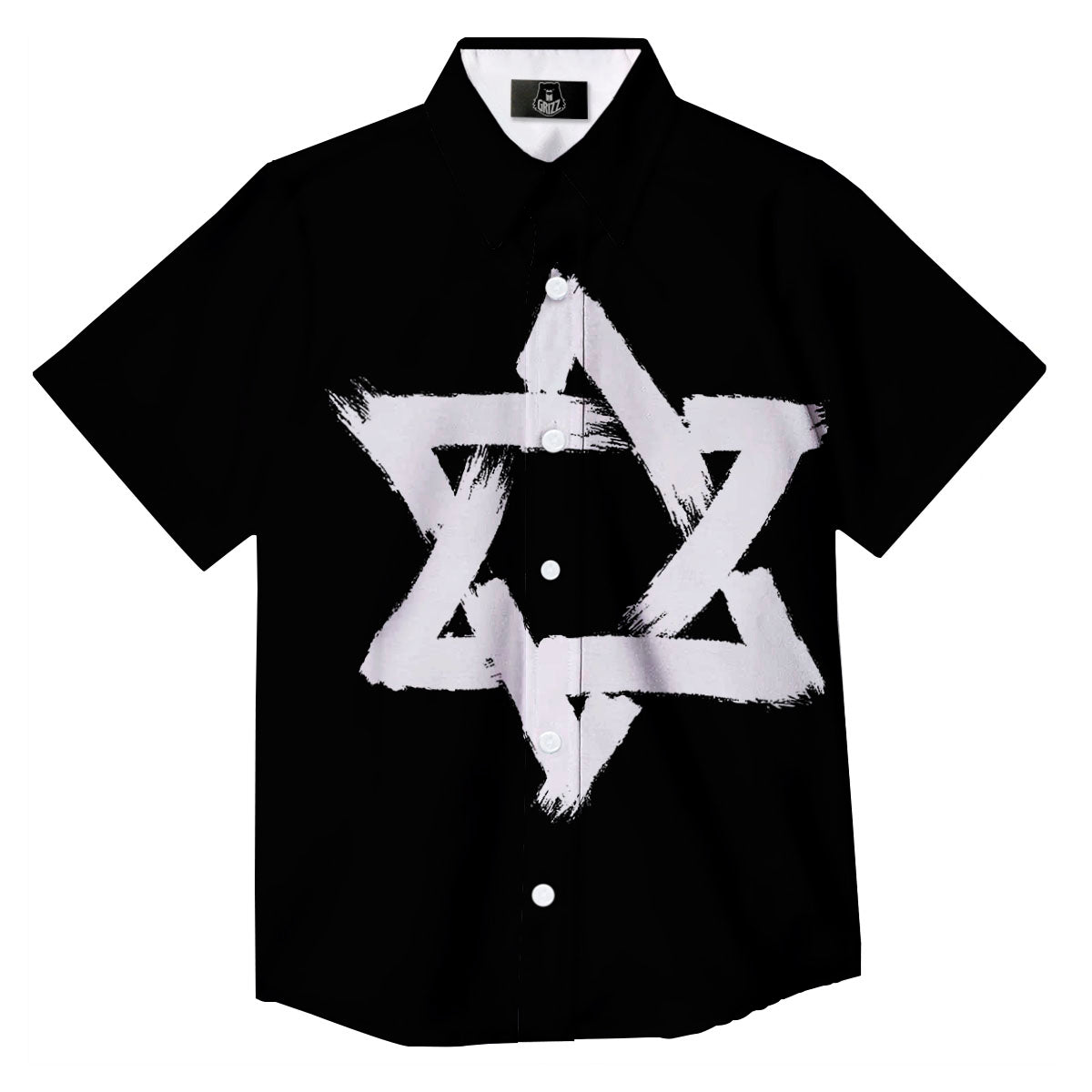 Black And White Star of David Print Button Up Shirt-grizzshop