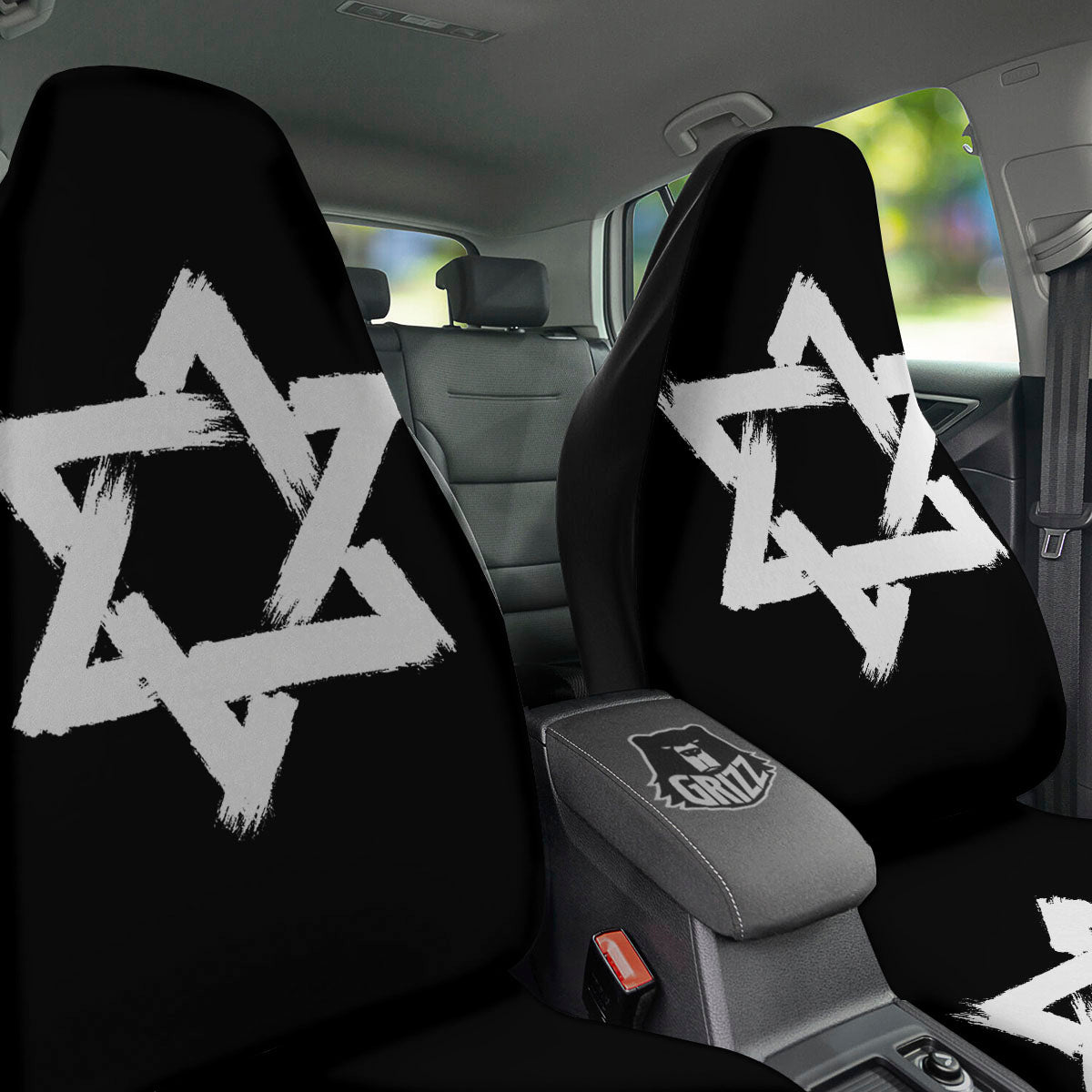Black And White Star of David Print Car Seat Covers-grizzshop