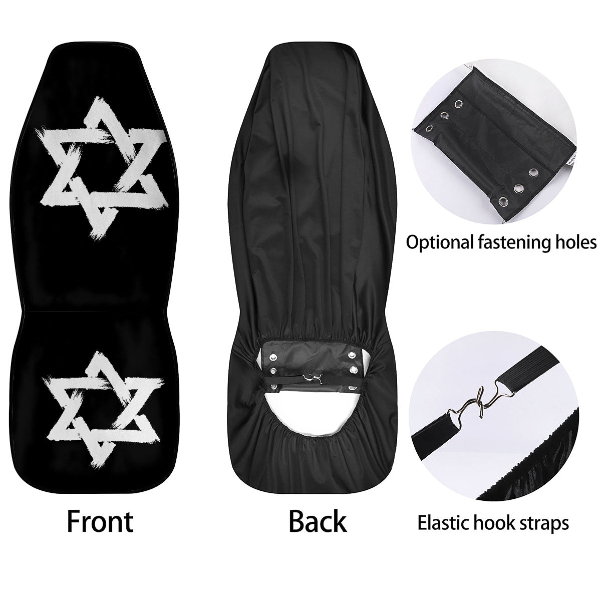 Black And White Star of David Print Car Seat Covers-grizzshop
