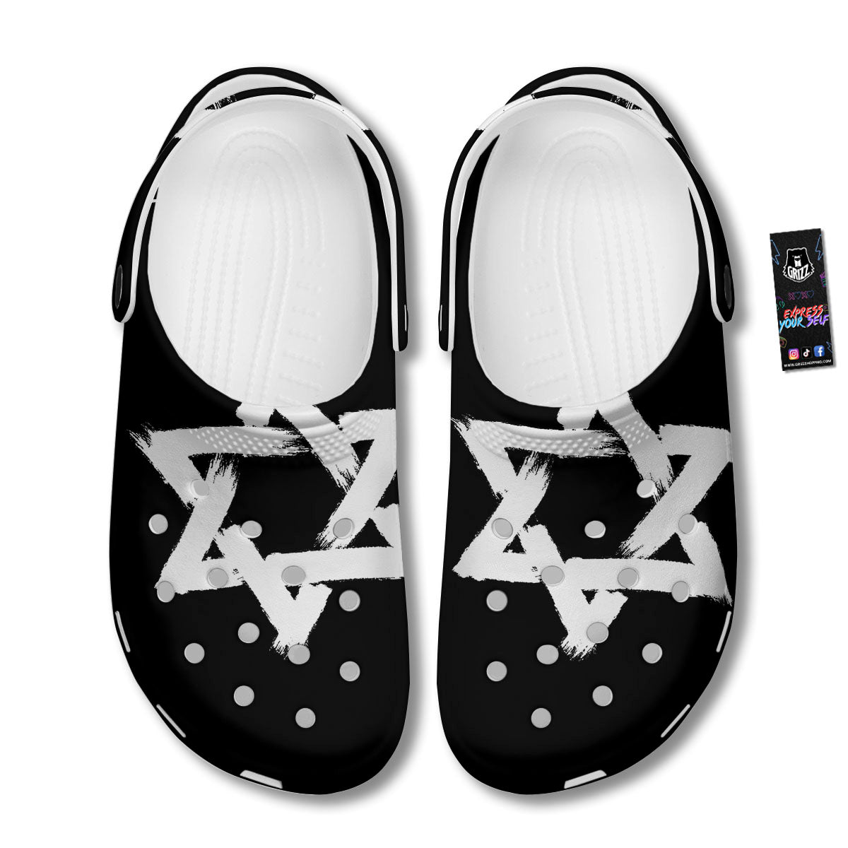 Black And White Star of David Print Clog-grizzshop