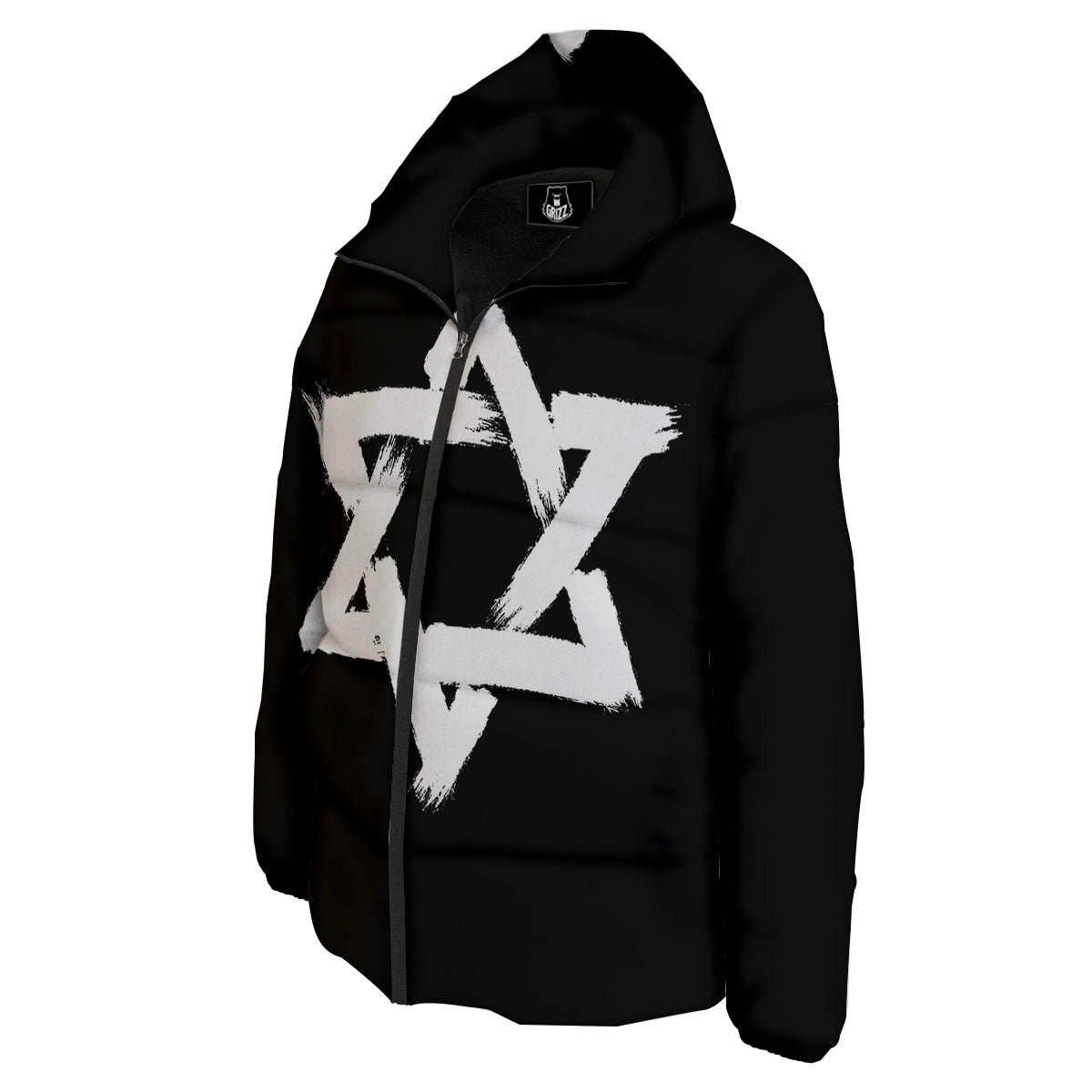 Black And White Star of David Print Down Jacket-grizzshop