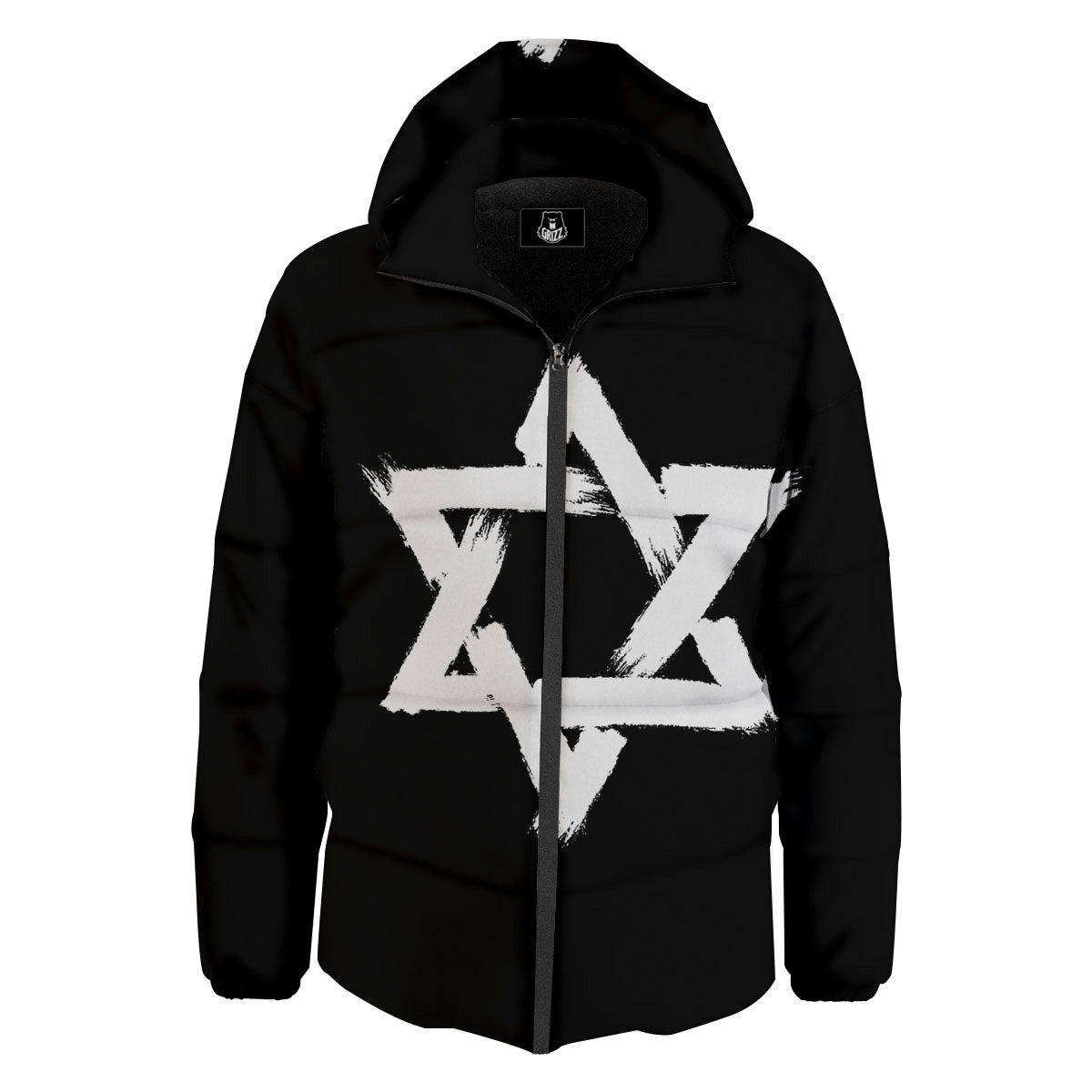 Black And White Star of David Print Down Jacket-grizzshop