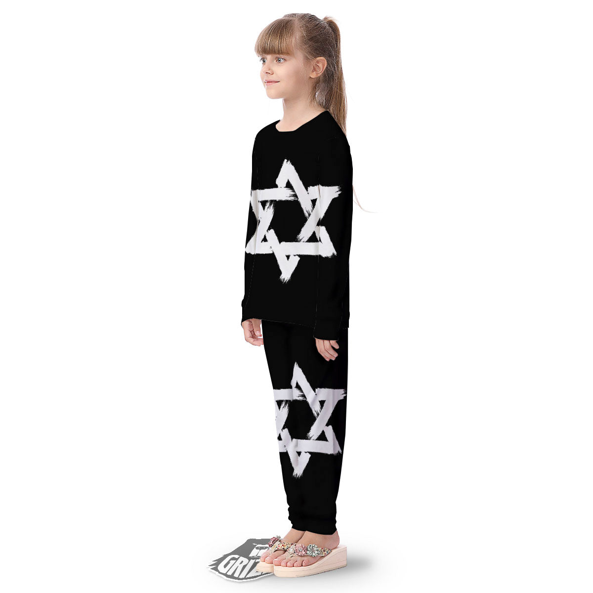 Black And White Star of David Print Kid's Pajamas-grizzshop