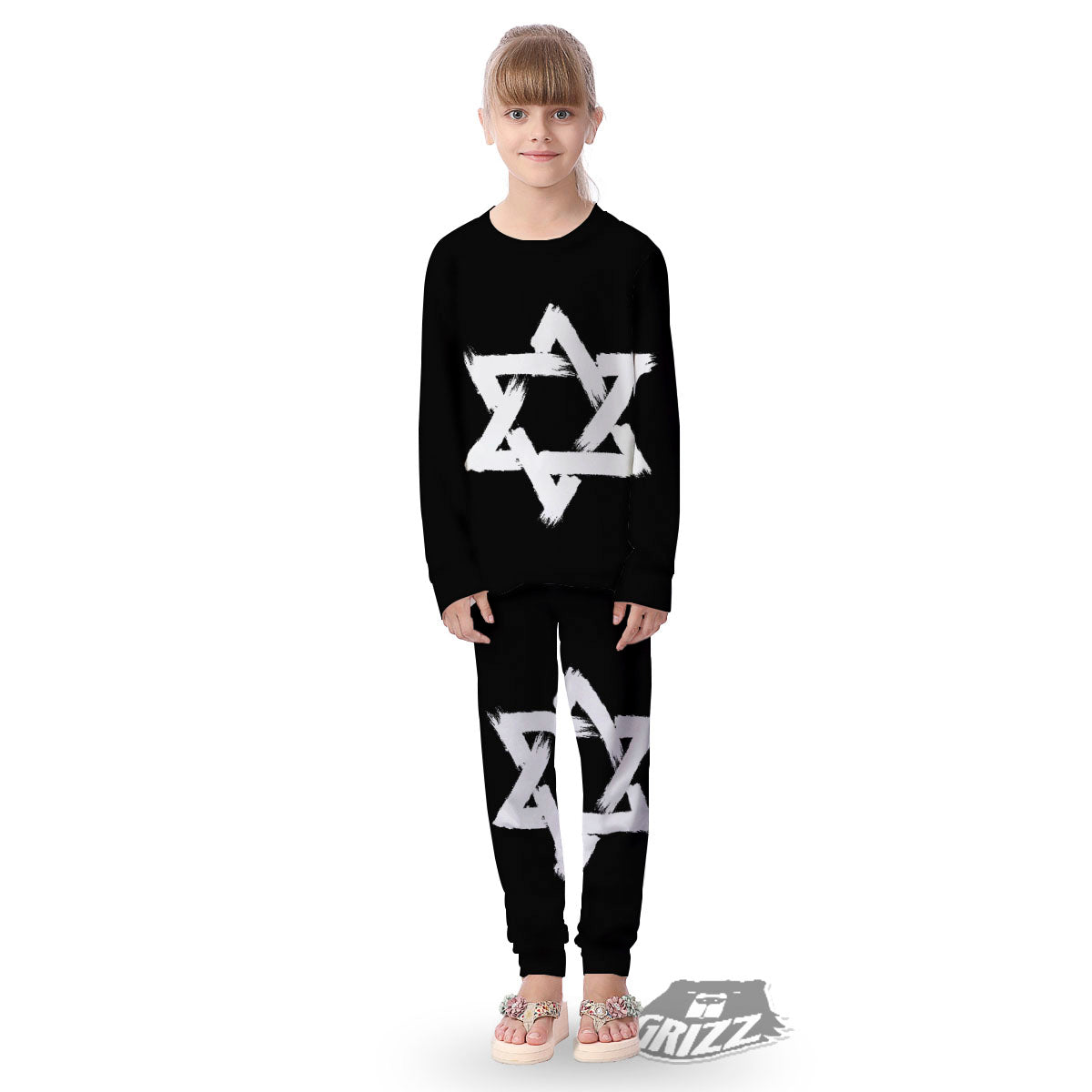 Black And White Star of David Print Kid's Pajamas-grizzshop