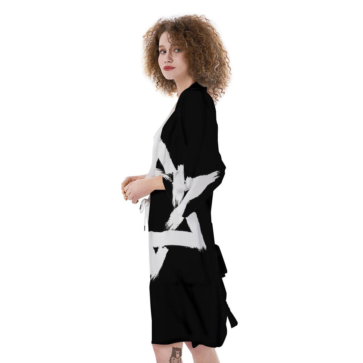 Black And White Star of David Print Kimono-grizzshop