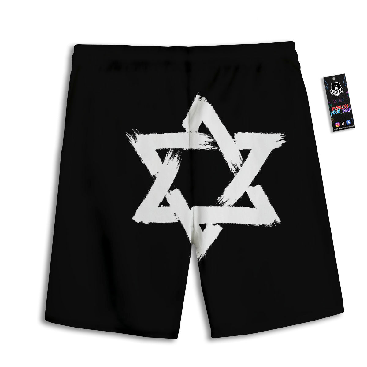 Black And White Star of David Print Men's Athletic Shorts