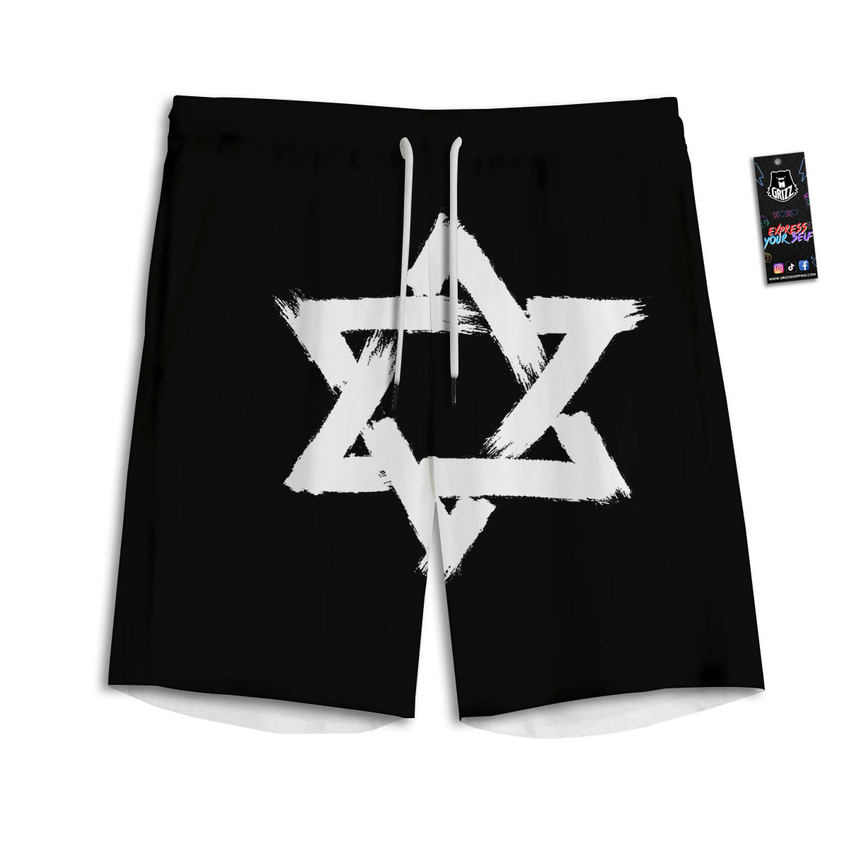 Black And White Star of David Print Men's Athletic Shorts