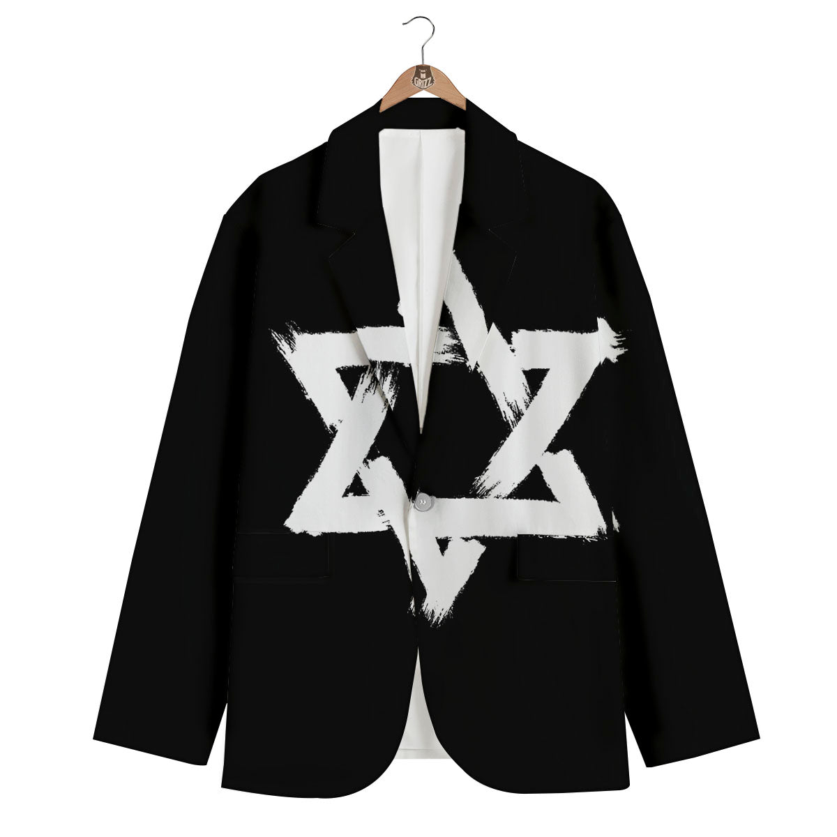 Black And White Star of David Print Men's Blazer-grizzshop