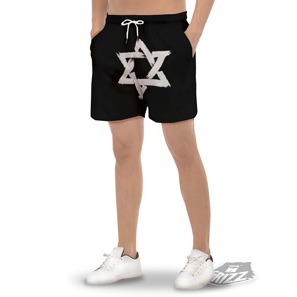 Black And White Star of David Print Men's Gym Shorts-grizzshop