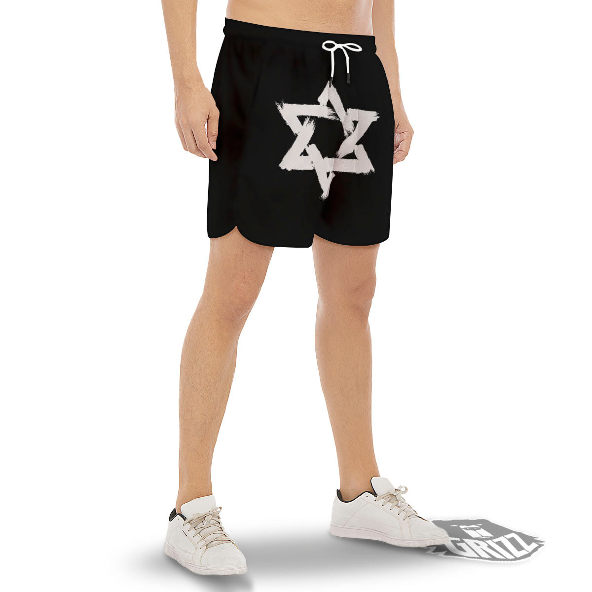 Black And White Star of David Print Men's Gym Shorts-grizzshop