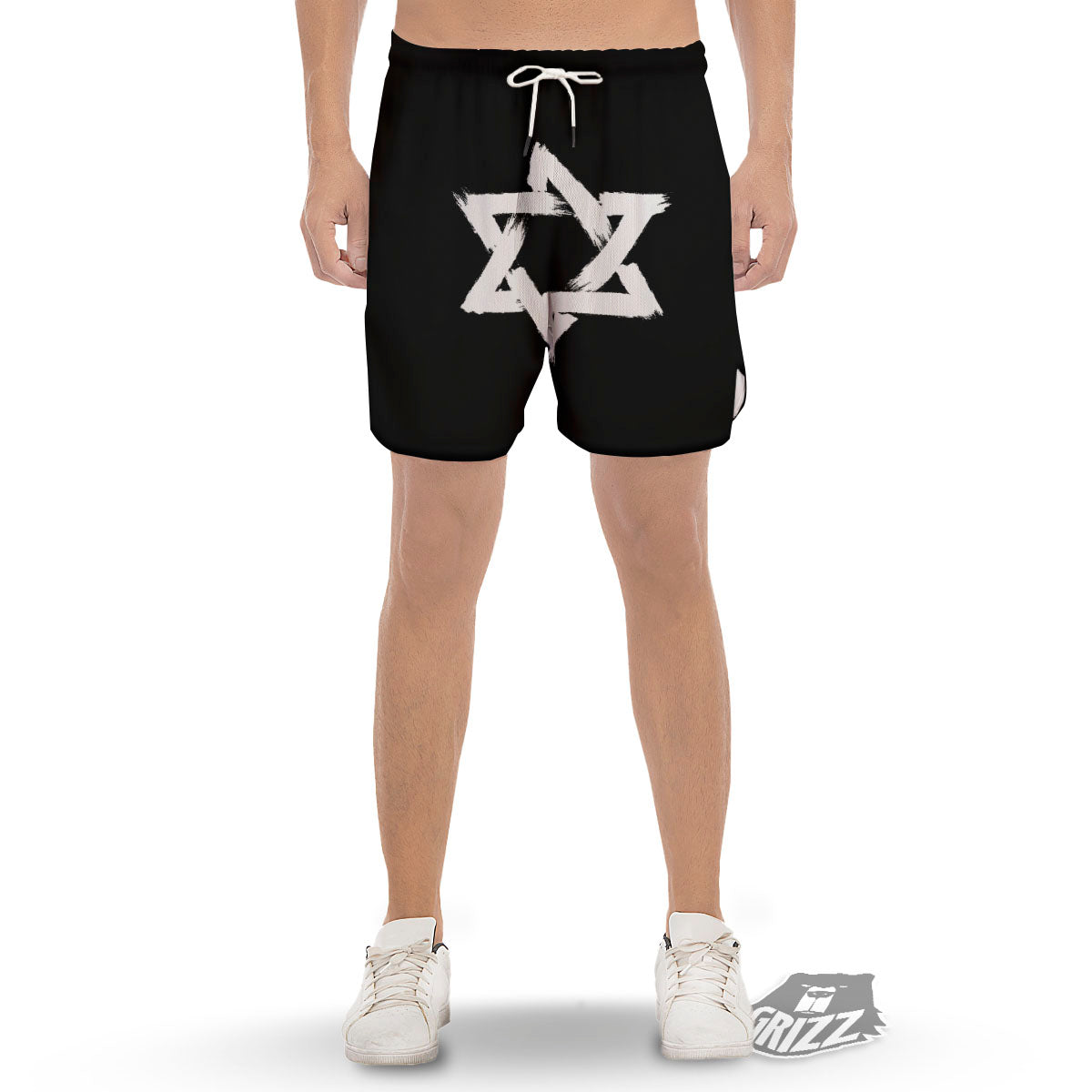 Black And White Star of David Print Men's Gym Shorts-grizzshop