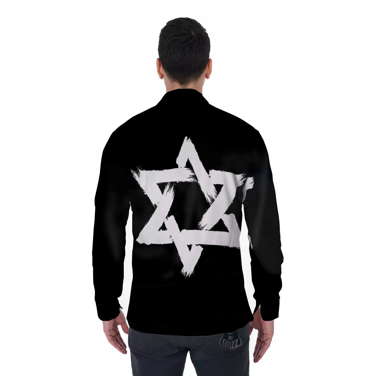 Black And White Star of David Print Men's Long Sleeve Shirts-grizzshop