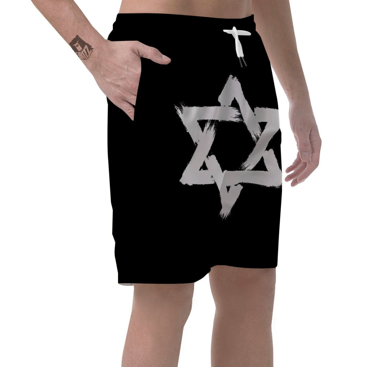 Black And White Star of David Print Men's Shorts-grizzshop
