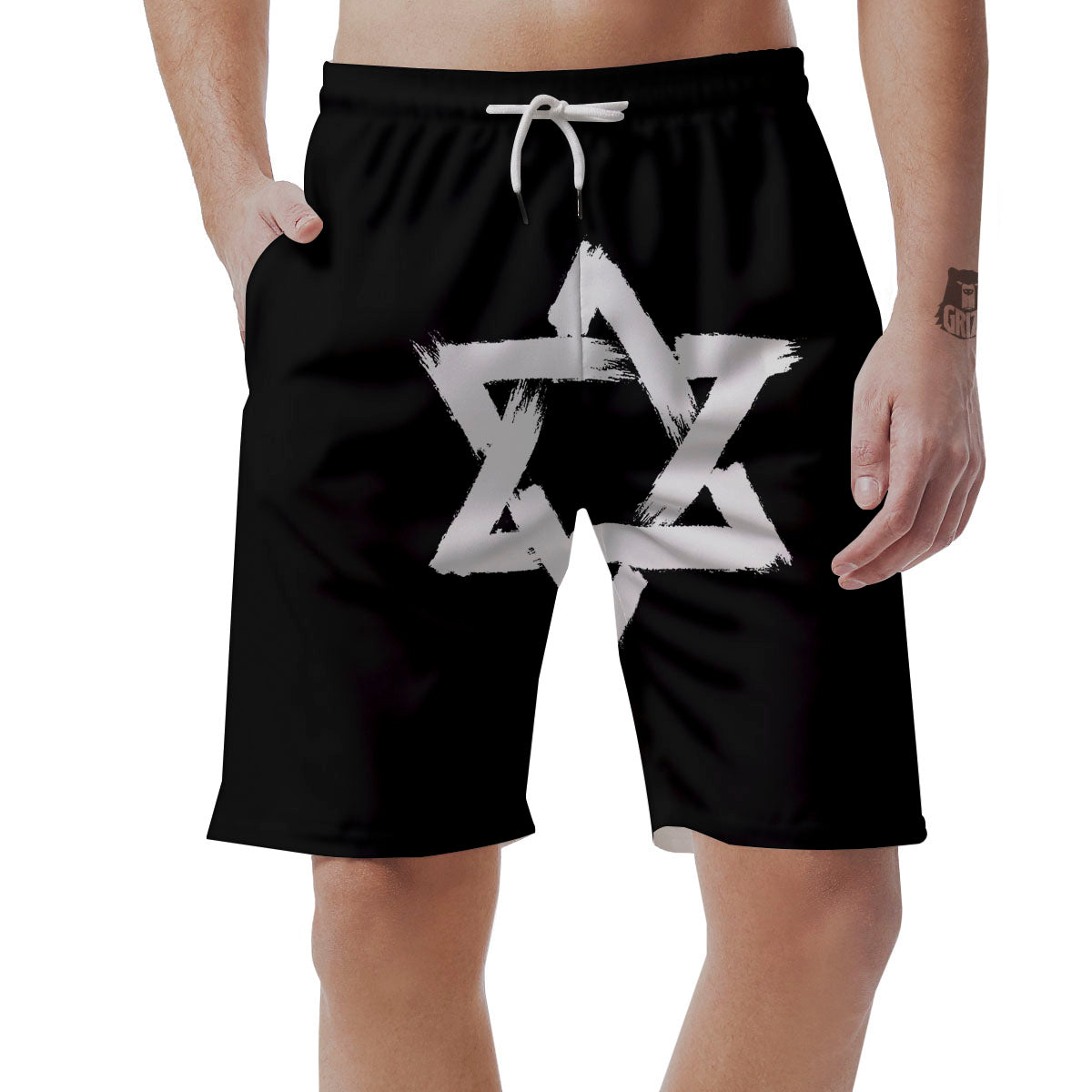 Black And White Star of David Print Men's Shorts-grizzshop