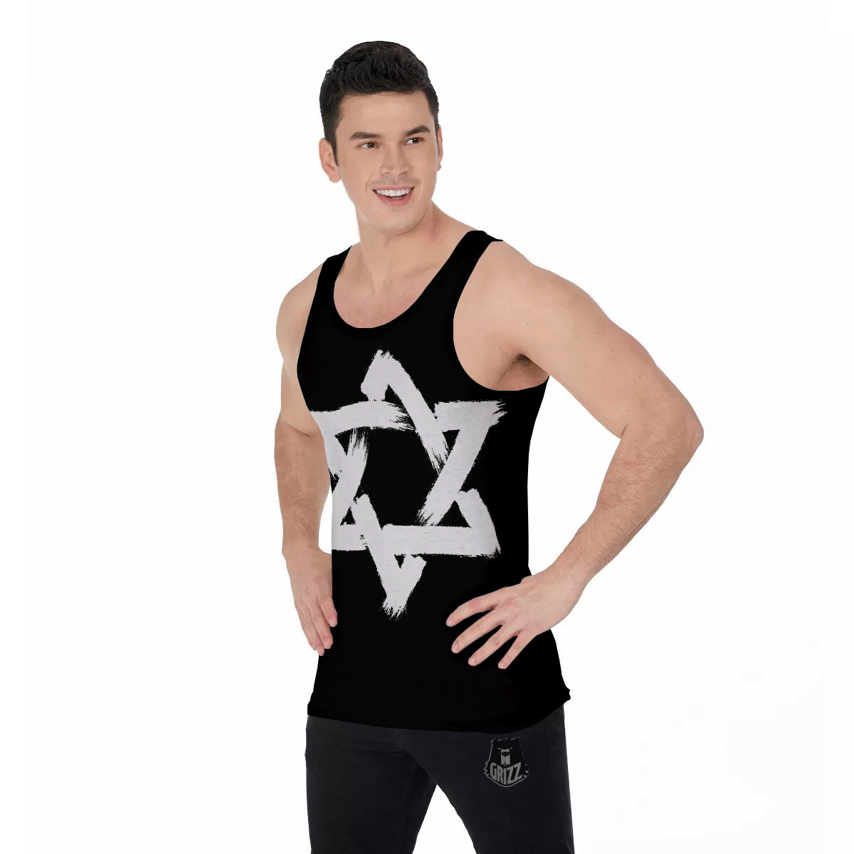Black And White Star of David Print Men's Tank Top-grizzshop