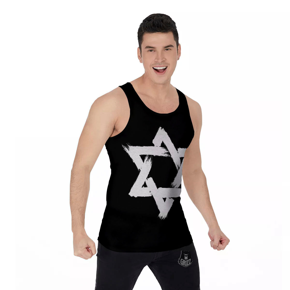 Black And White Star of David Print Men's Tank Top-grizzshop