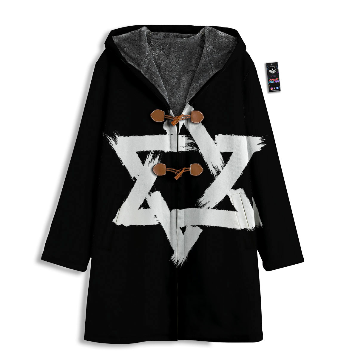 Black And White Star of David Print Men's Windbreaker Jacket-grizzshop