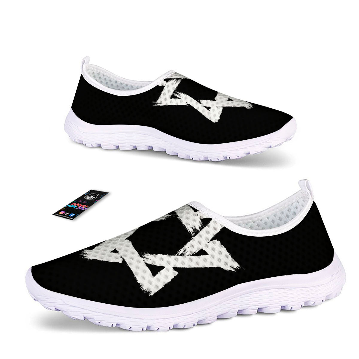 Black And White Star of David Print Nurse Shoes-grizzshop