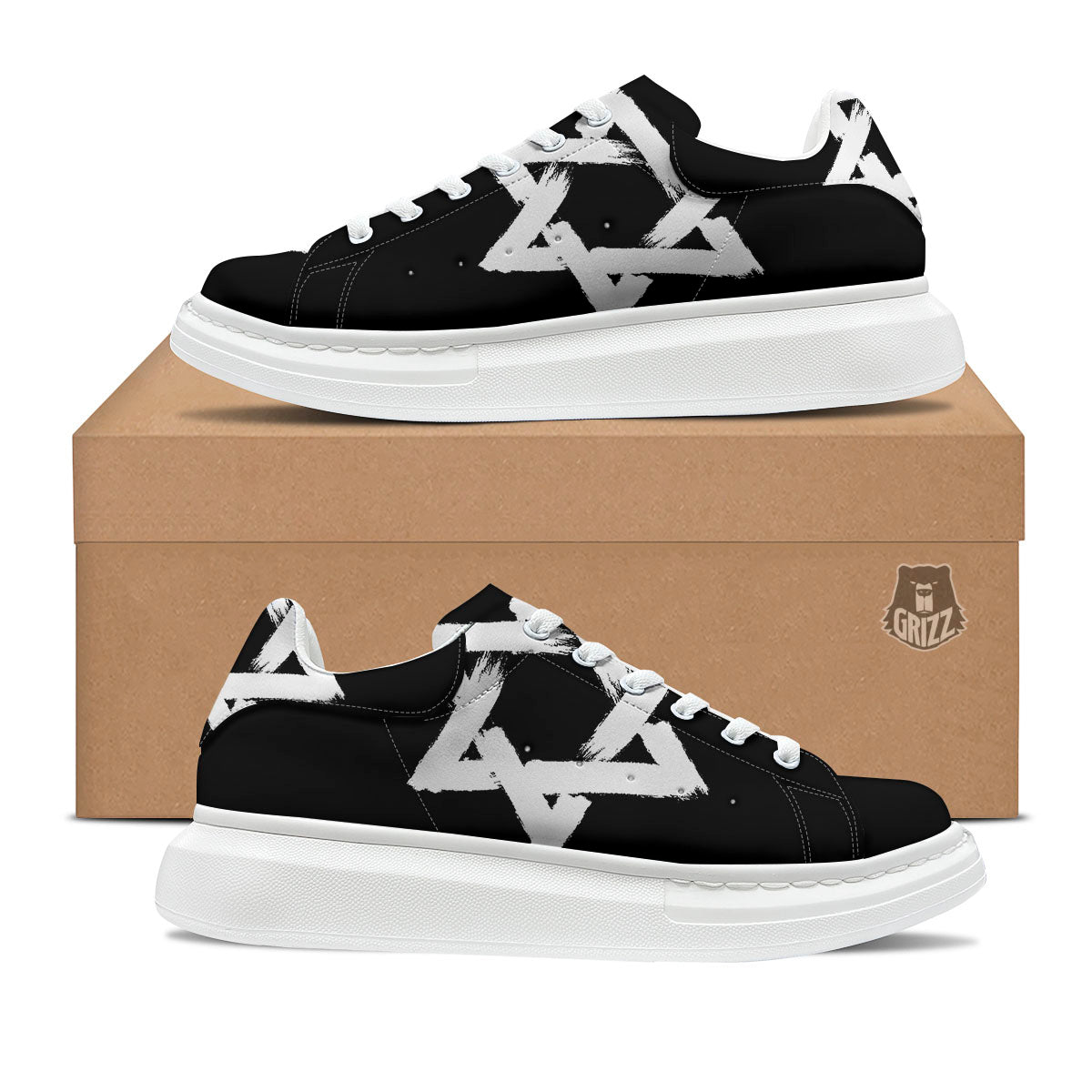 Black And White Star of David Print Platform Shoes-grizzshop