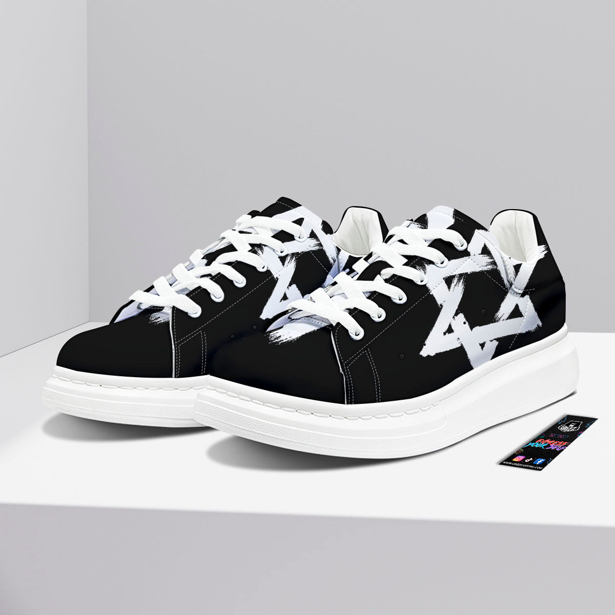 Black And White Star of David Print Platform Shoes-grizzshop