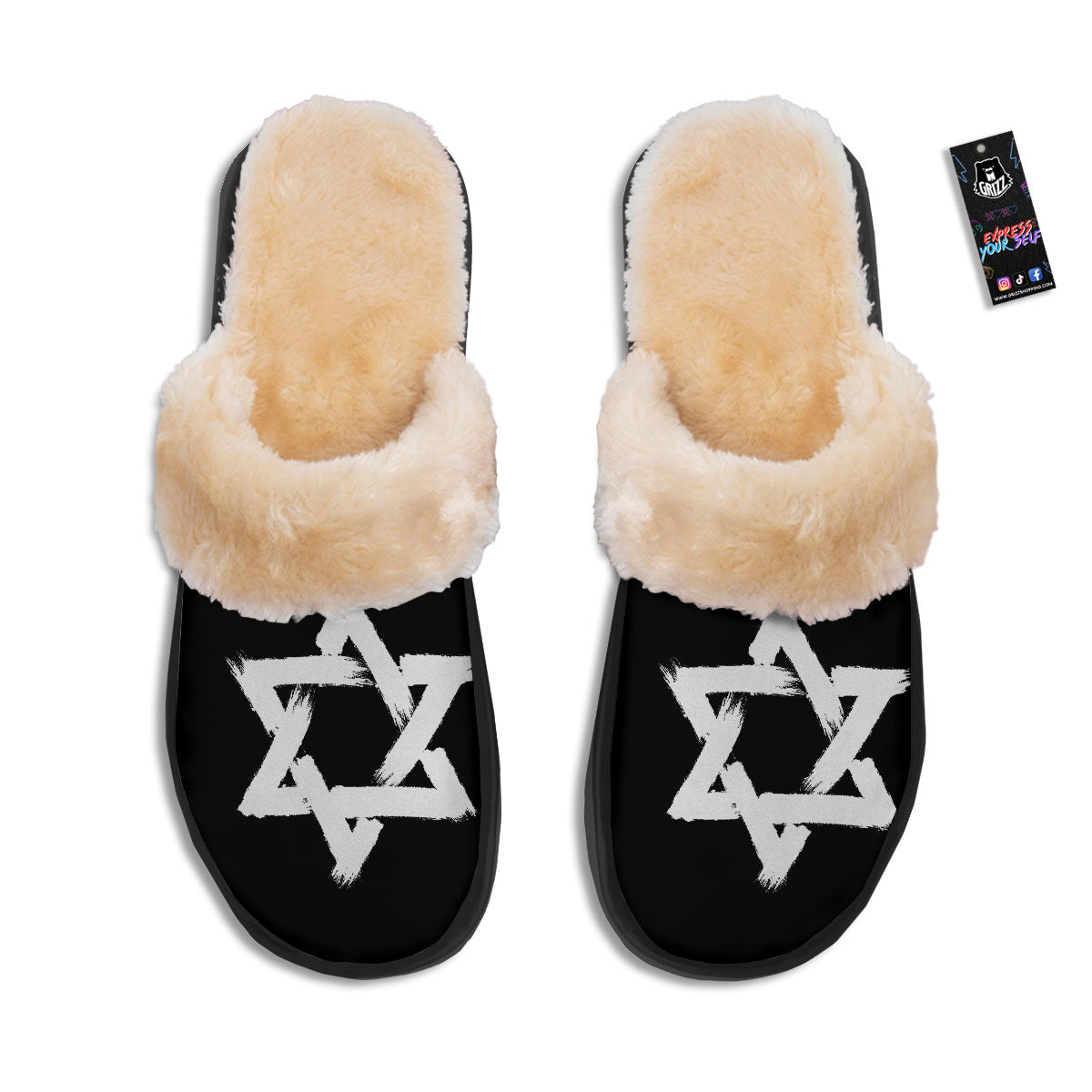 Black And White Star of David Print Slippers-grizzshop