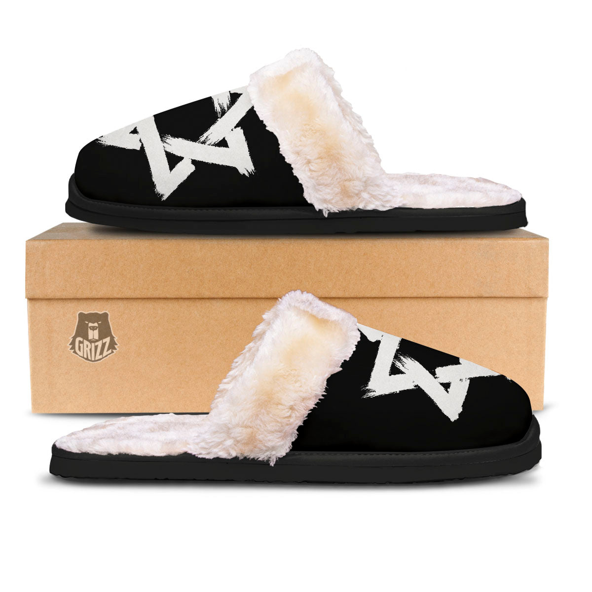 Black And White Star of David Print Slippers-grizzshop