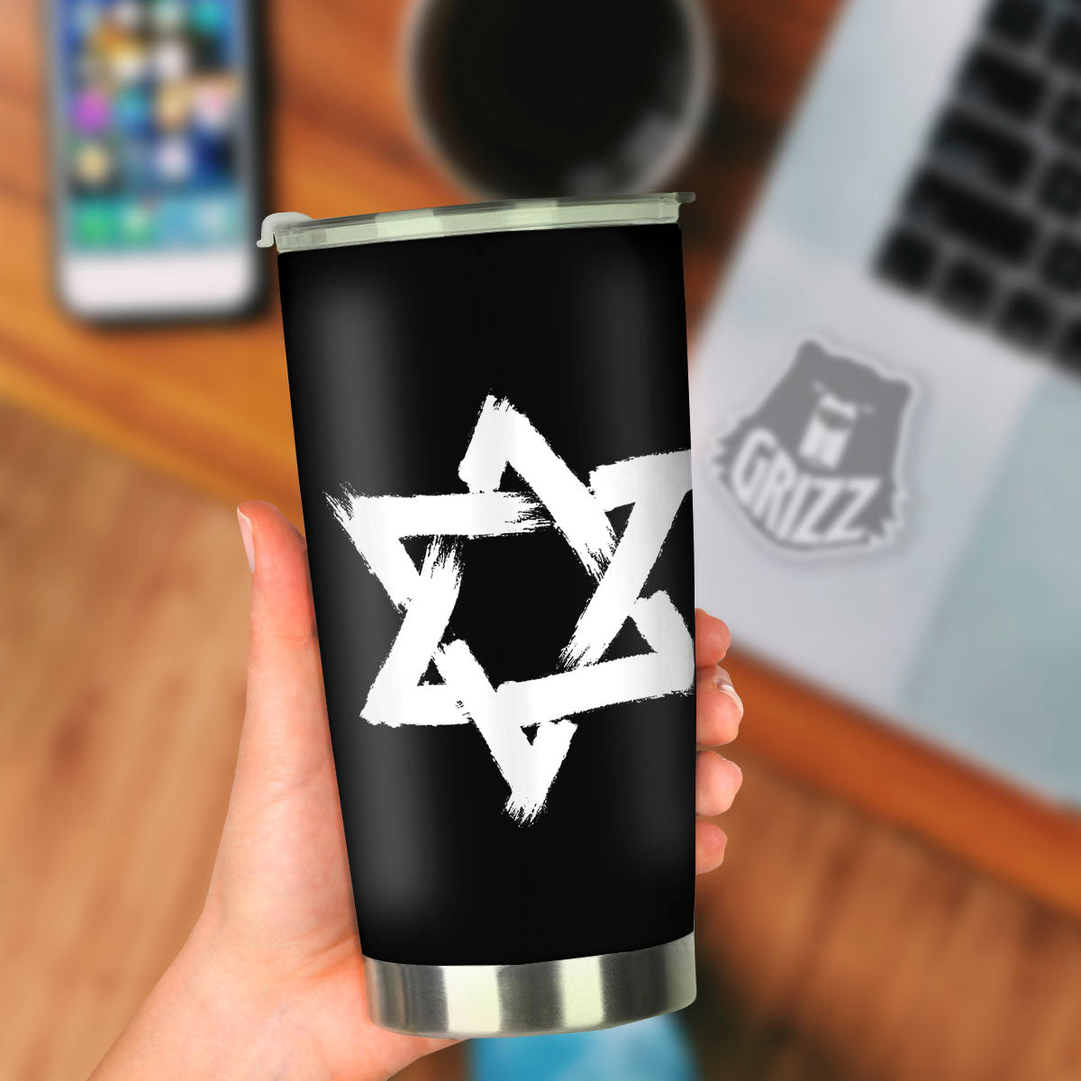Black And White Star of David Print Tumbler-grizzshop