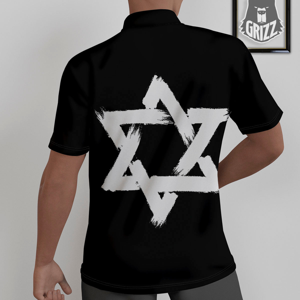 Black And White Star of David Print Untucked Shirts-grizzshop