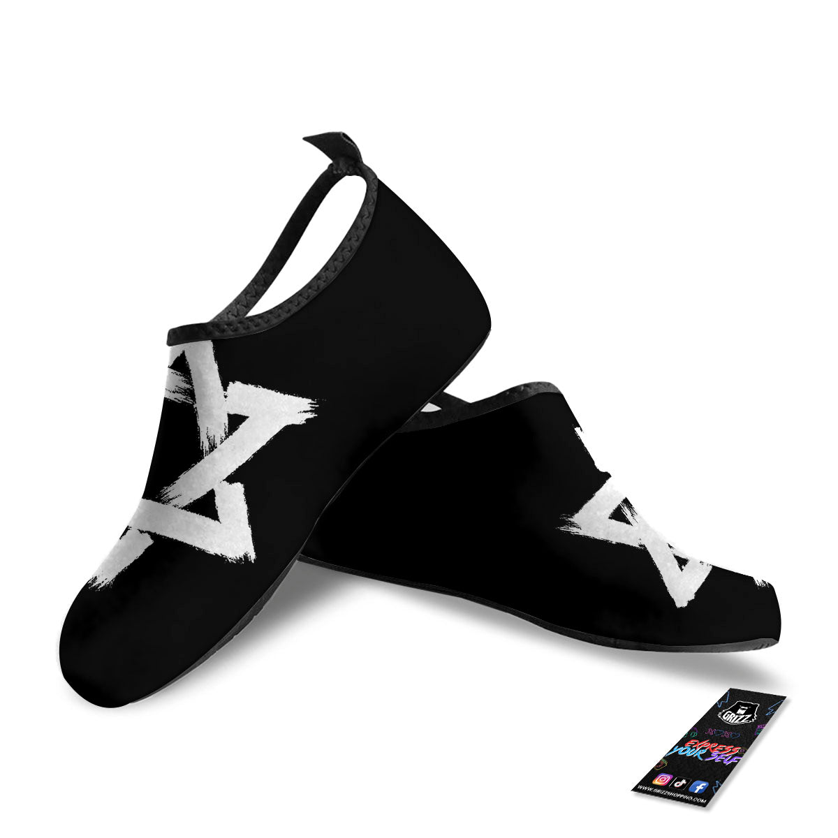 Black And White Star of David Print Water Shoes-grizzshop