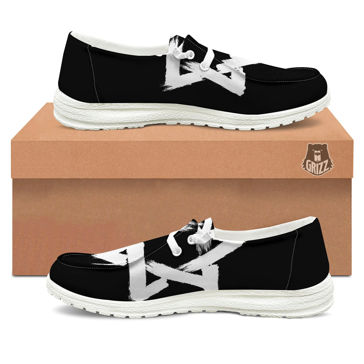 Black And White Star of David Print White Loafers-grizzshop