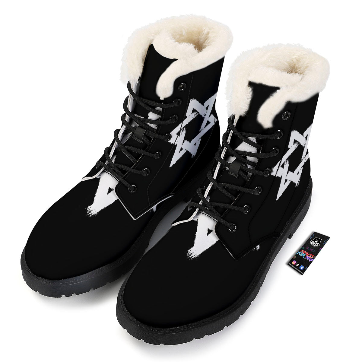 Black And White Star of David Print Winter Boots-grizzshop