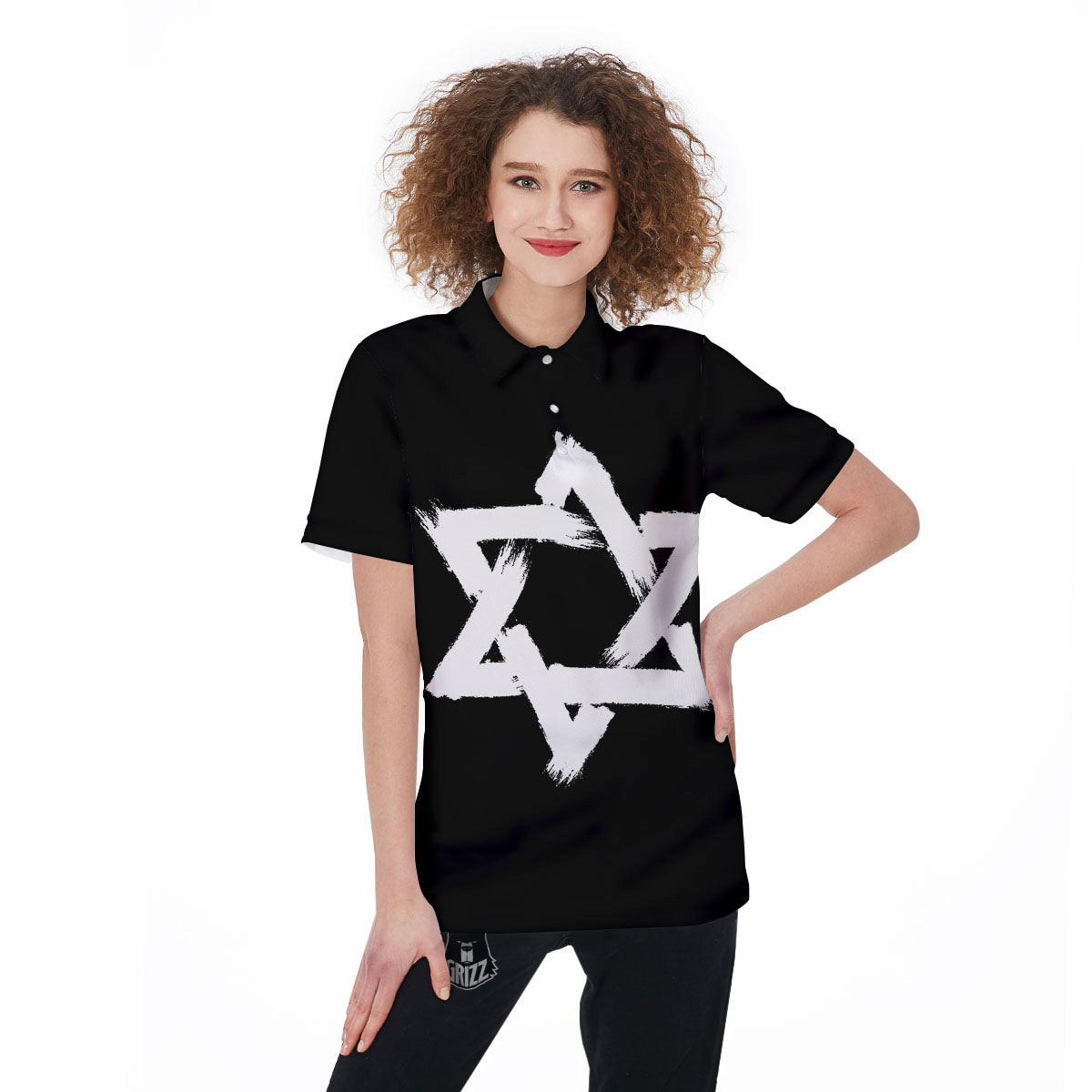 Black And White Star of David Print Women's Golf Shirts-grizzshop