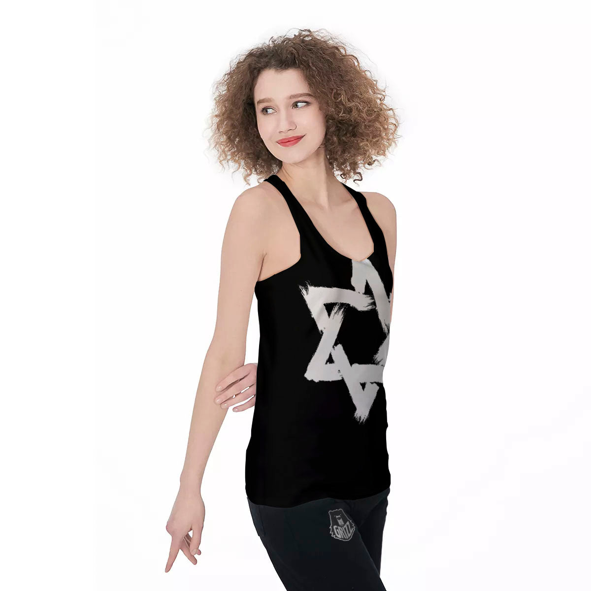 Black And White Star of David Print Women's Racerback Tank Top-grizzshop