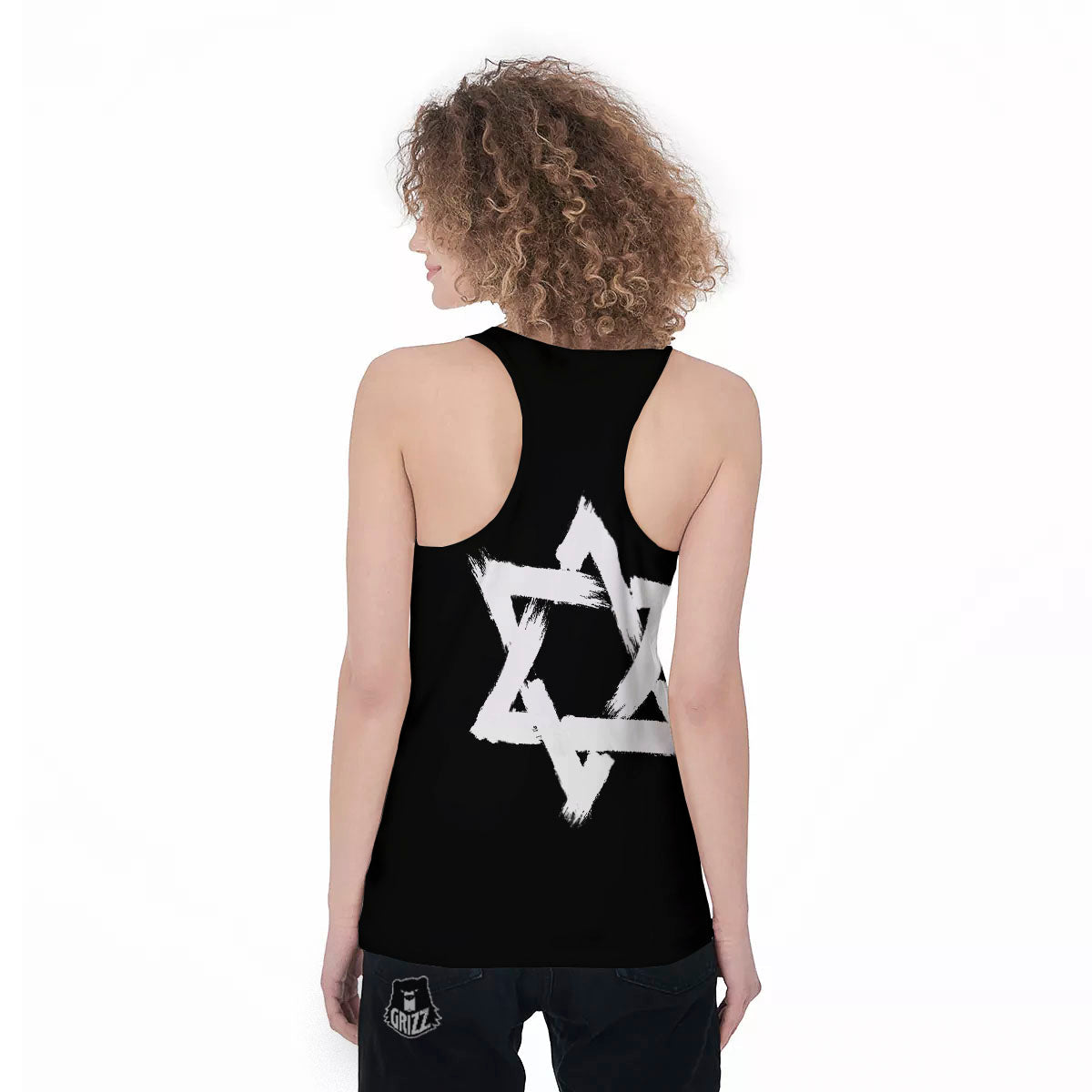 Black And White Star of David Print Women's Racerback Tank Top-grizzshop