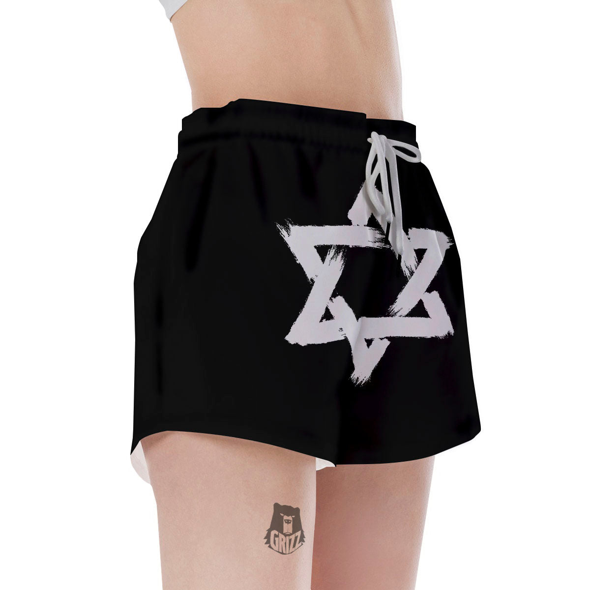 Black And White Star of David Print Women's Shorts-grizzshop