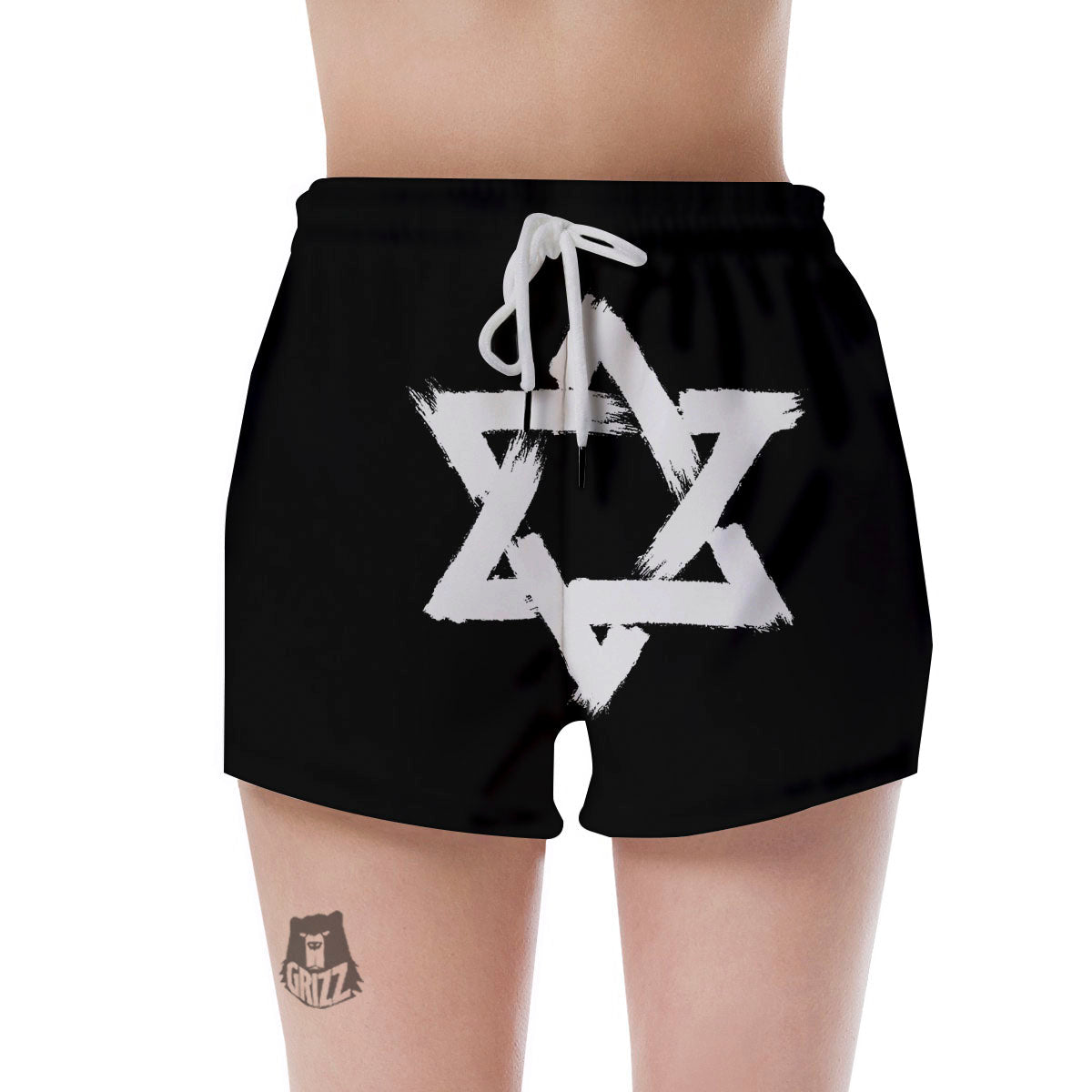 Black And White Star of David Print Women's Shorts-grizzshop