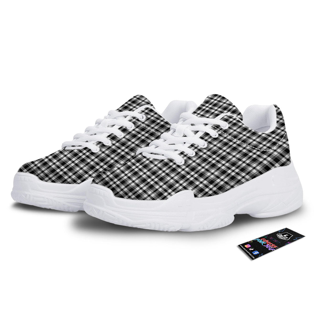 Black And White Tartan Print Pattern White Chunky Shoes-grizzshop