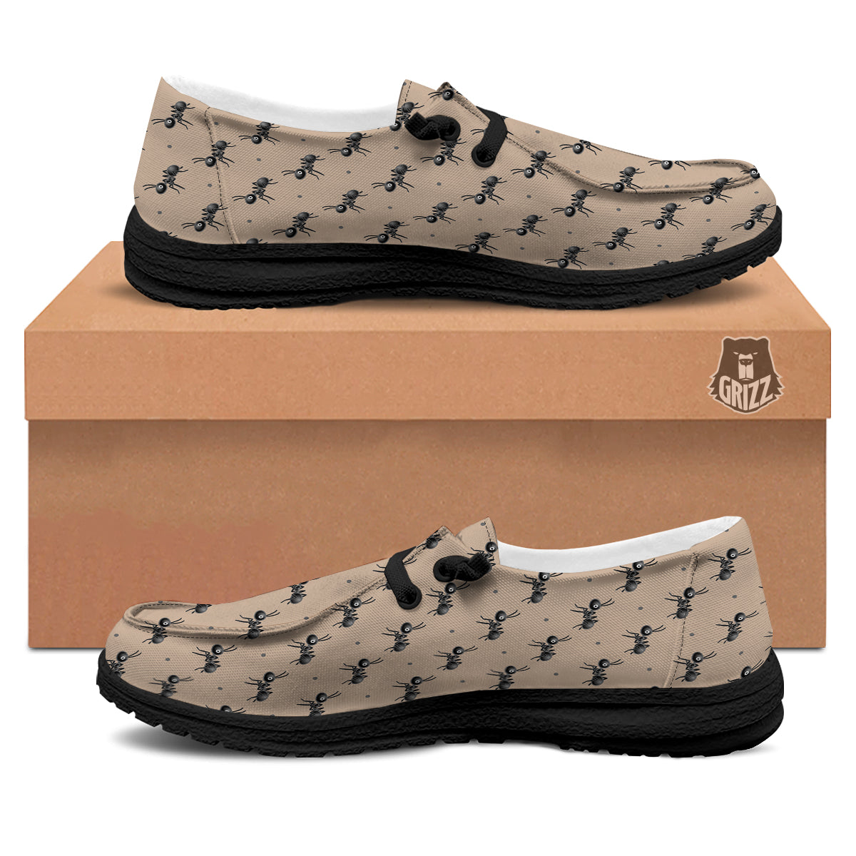 Black Ant Print Pattern Black Loafers-grizzshop