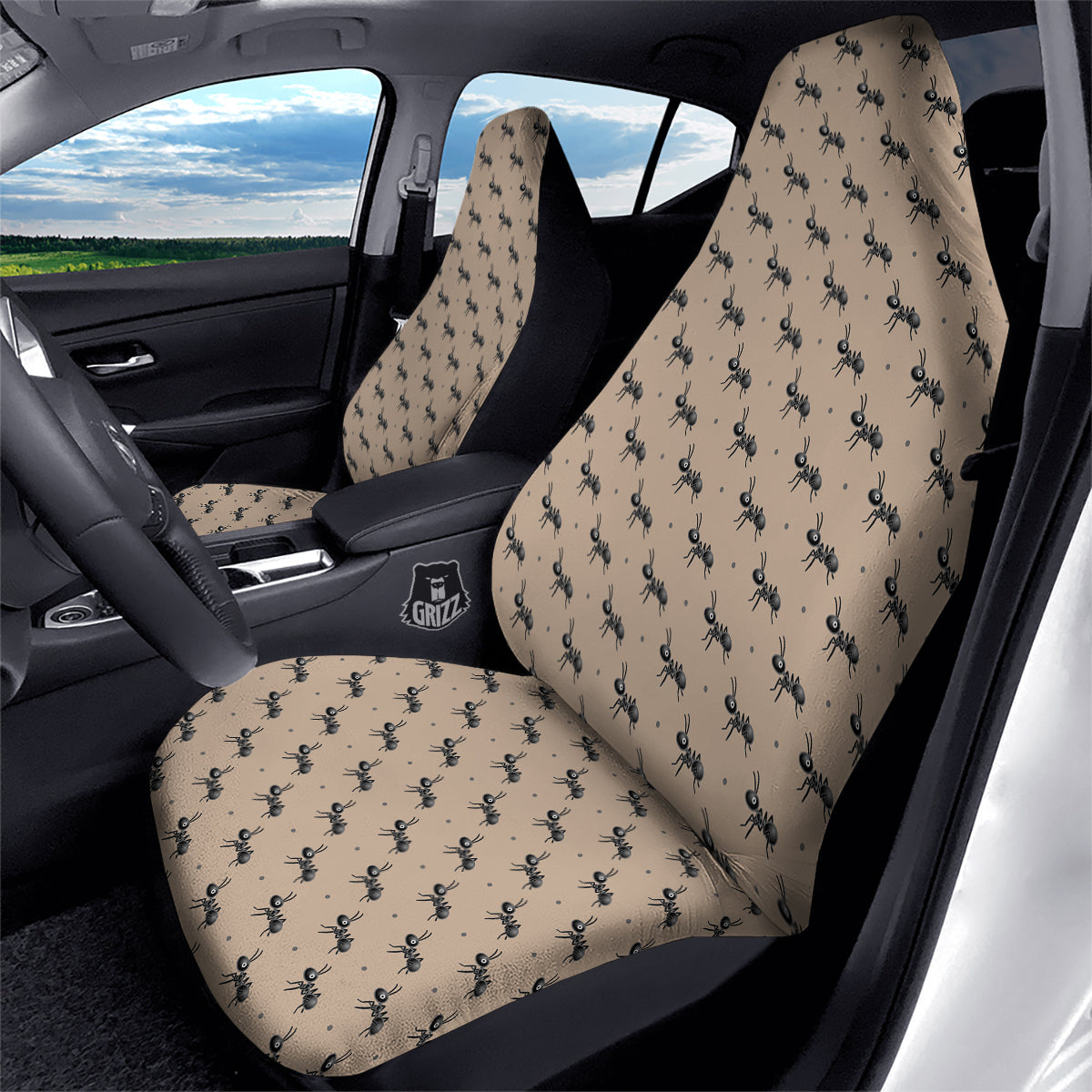 Black Ant Print Pattern Car Seat Covers-grizzshop