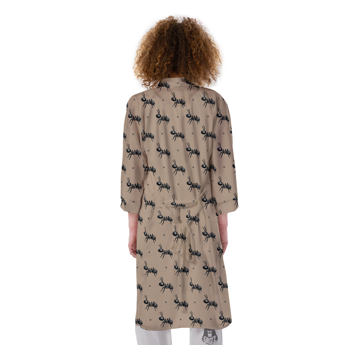 Black Ant Print Pattern Kimono-grizzshop