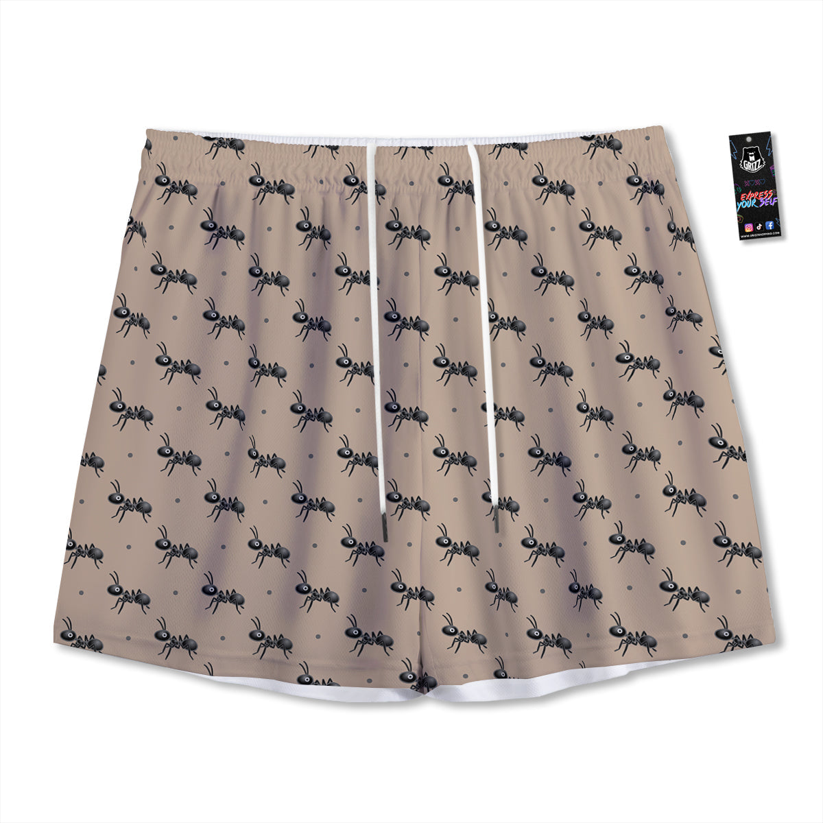 Black Ant Print Pattern Mesh Shorts-grizzshop