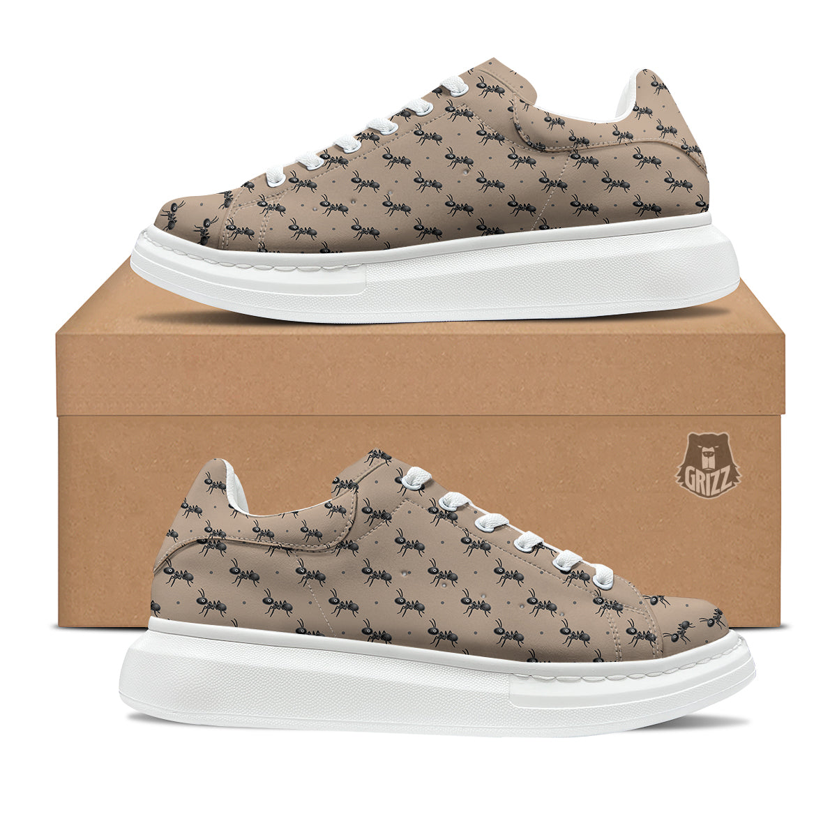 Black Ant Print Pattern Platform Shoes-grizzshop