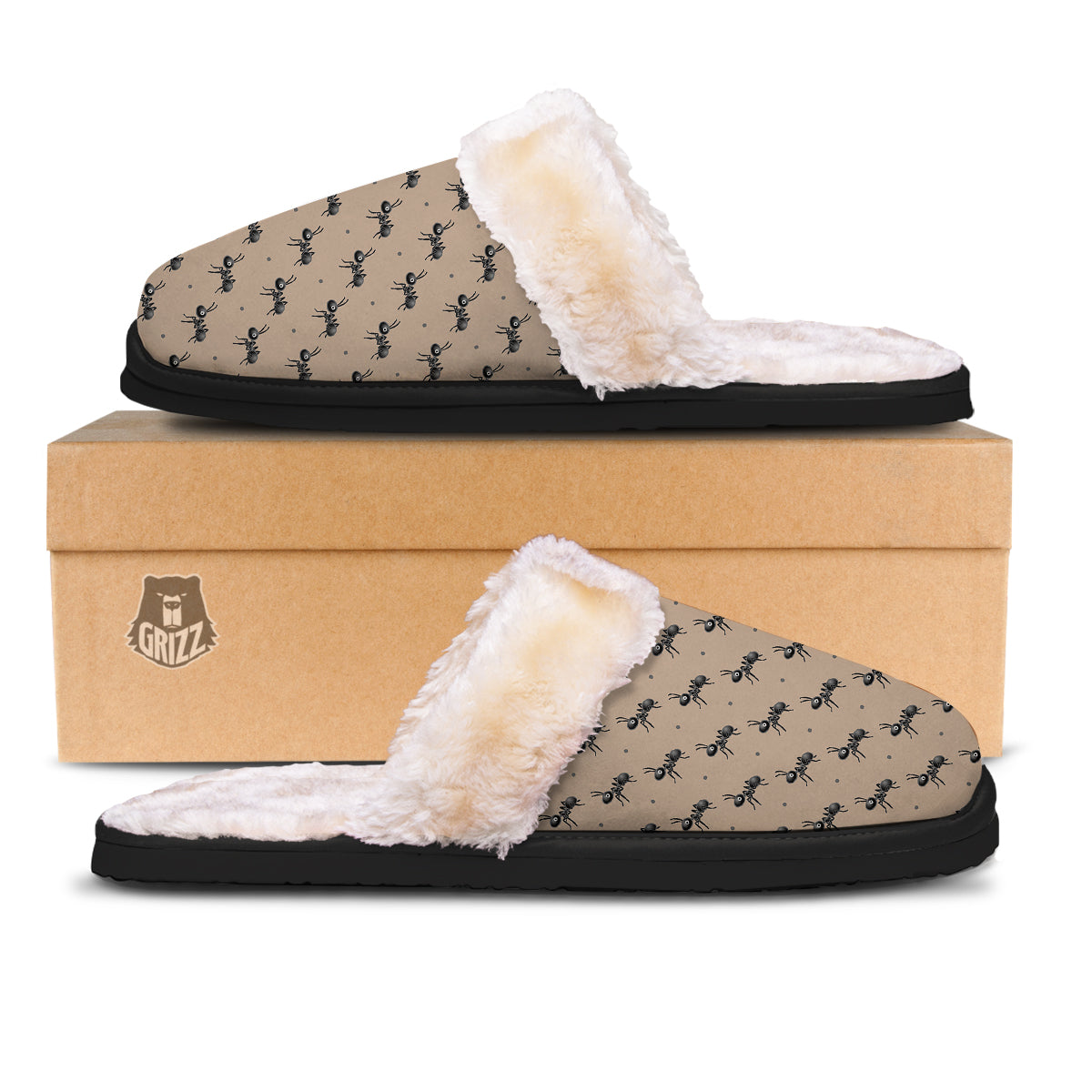 Black Ant Print Pattern Slippers-grizzshop